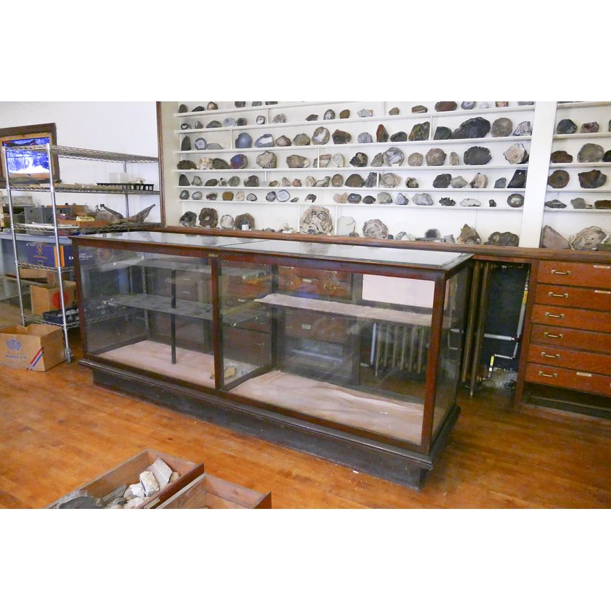 Nass-Bank MFGS Seattle Washington Large 3 Compartment Wood Display Case Store Fixture with beveled glass top- 42x96x25''