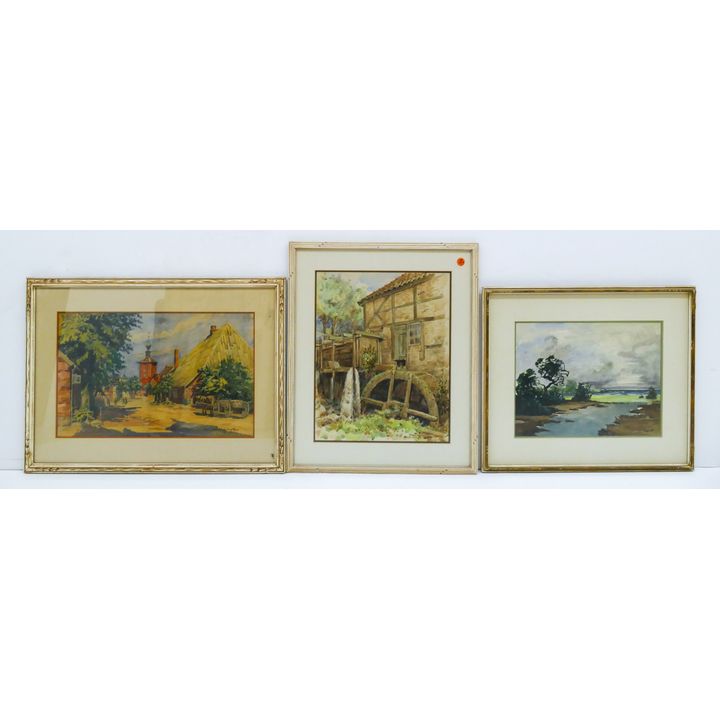 3pc European Landscape Watercolor Paintings Framed- 18x22'', 19x26'', and 23x19''