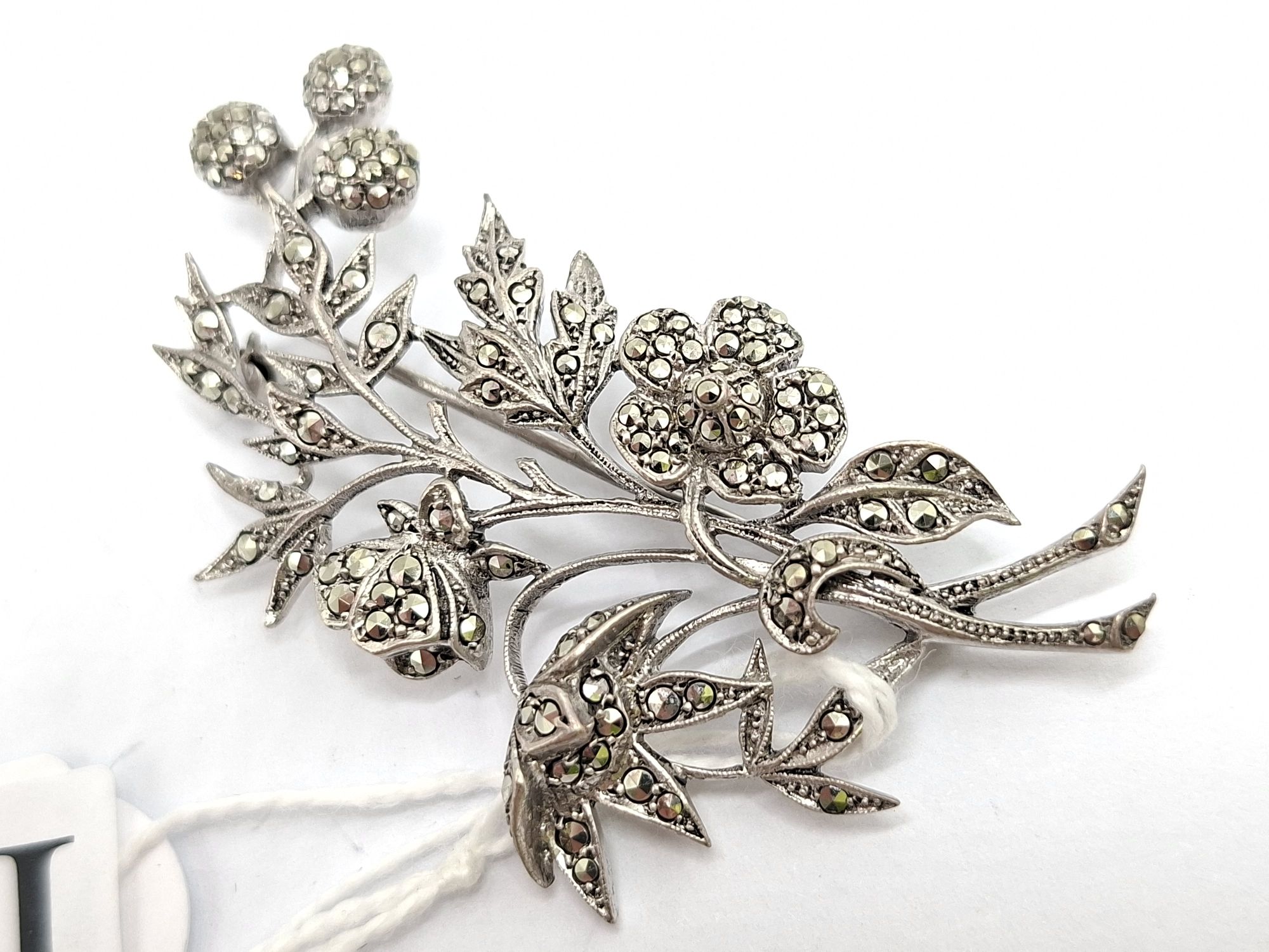 Sterling Silver Floral Marcasite Brooch