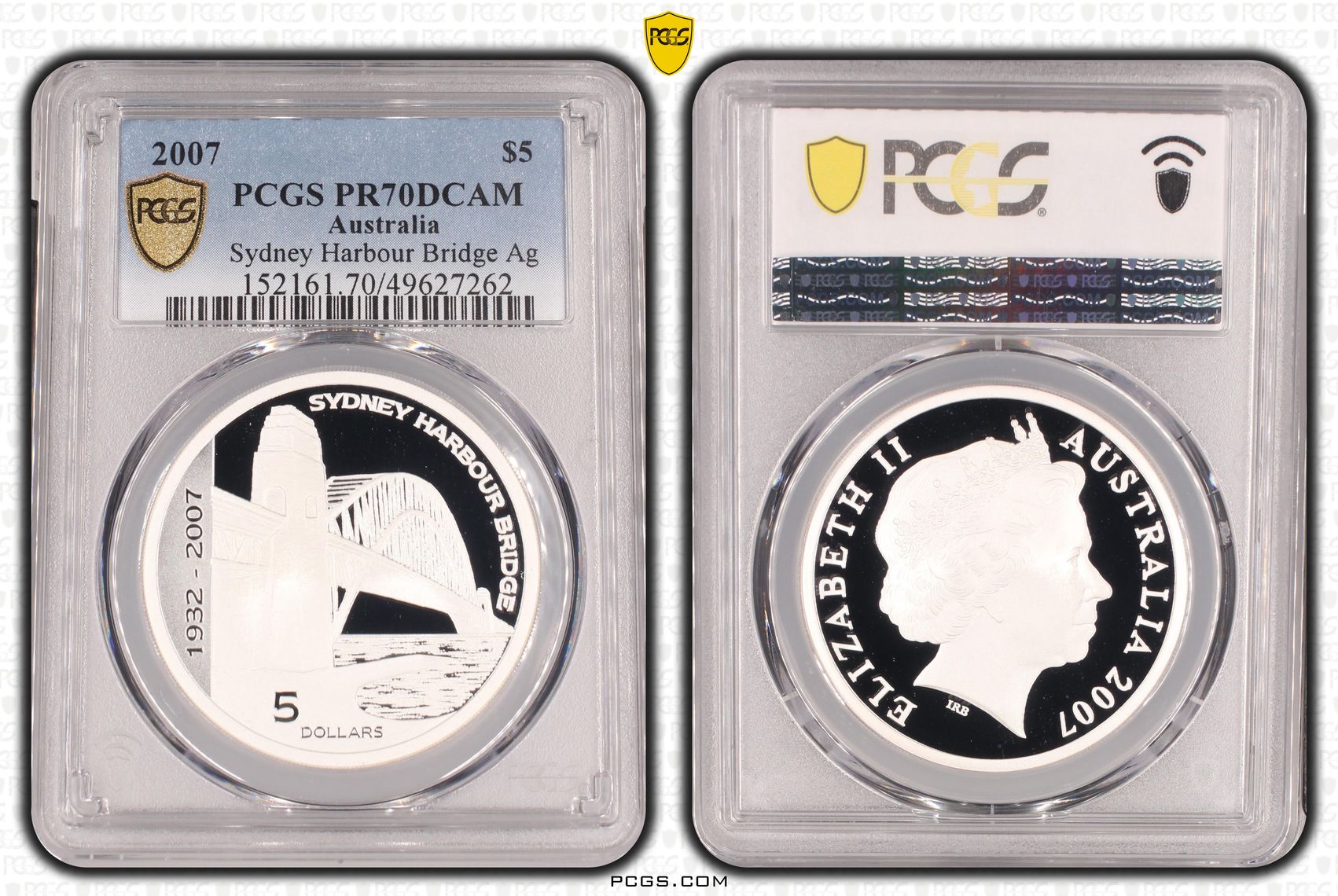 Sydney Harbour Bridge Ag POP 3/0, Five Dollar, 2007, PCGS PR70DCAM