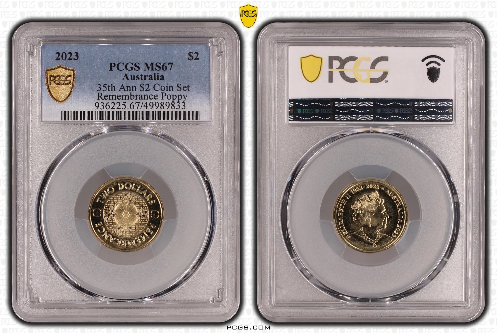 35th Ann $2 Coin Set Remembrance Poppy , Two Dollar, 2023, PCGS MS67
