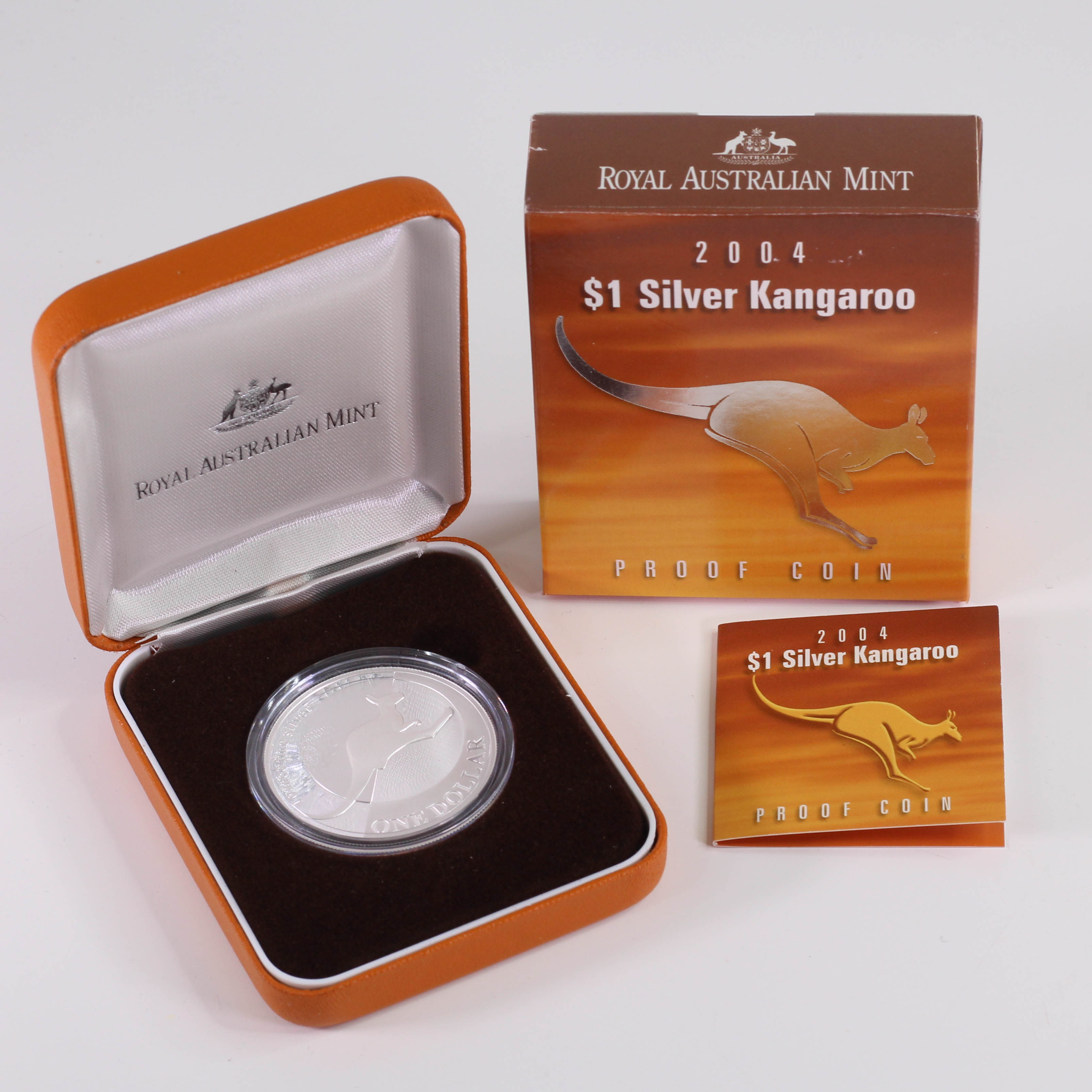 2004 Royal Australian Mint $1 Silver Kangaroo 1oz Proof Coin - Box & COA