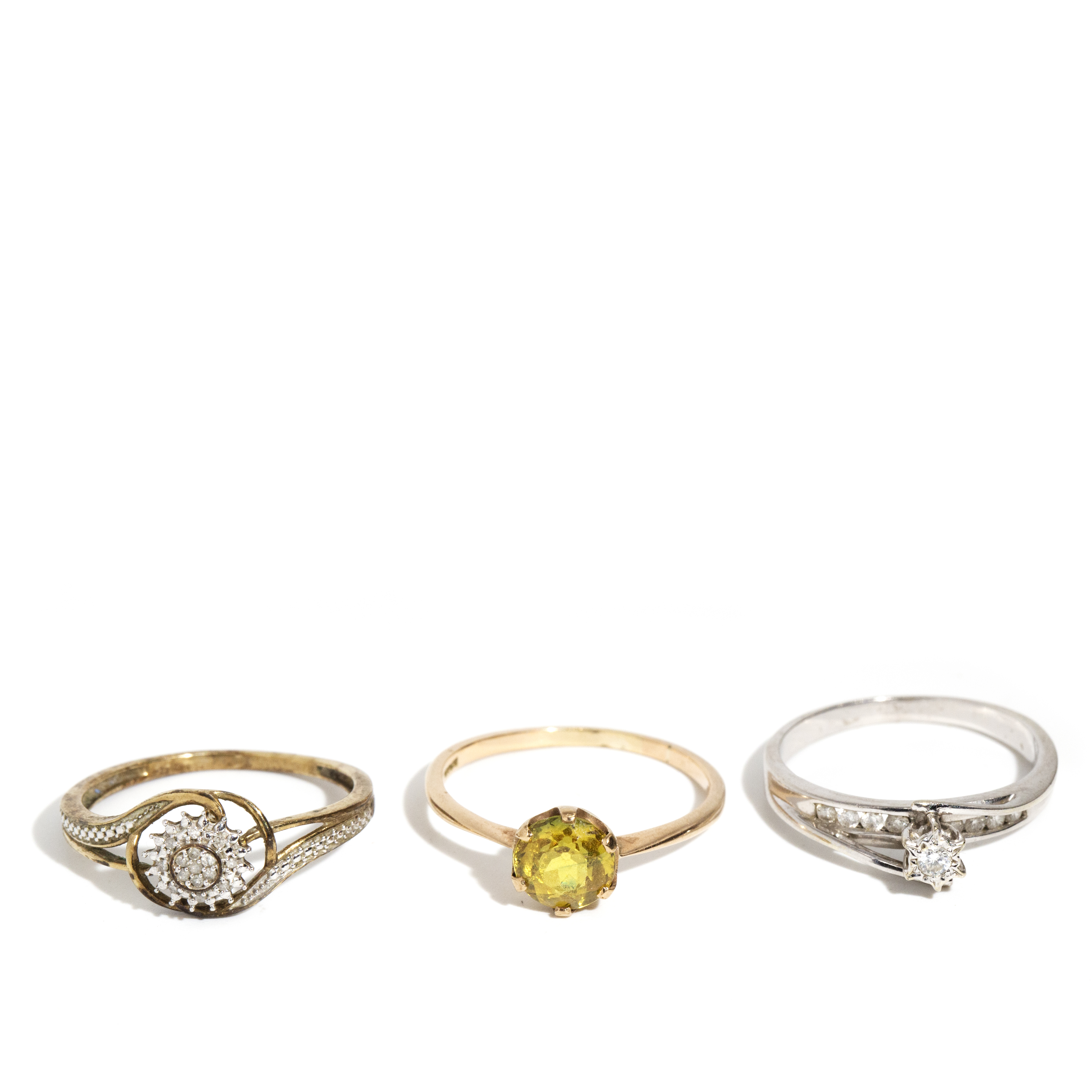 404 · Two 9 Carat Gold Diamonds Rings & One 15 Carat Sapphire Ring