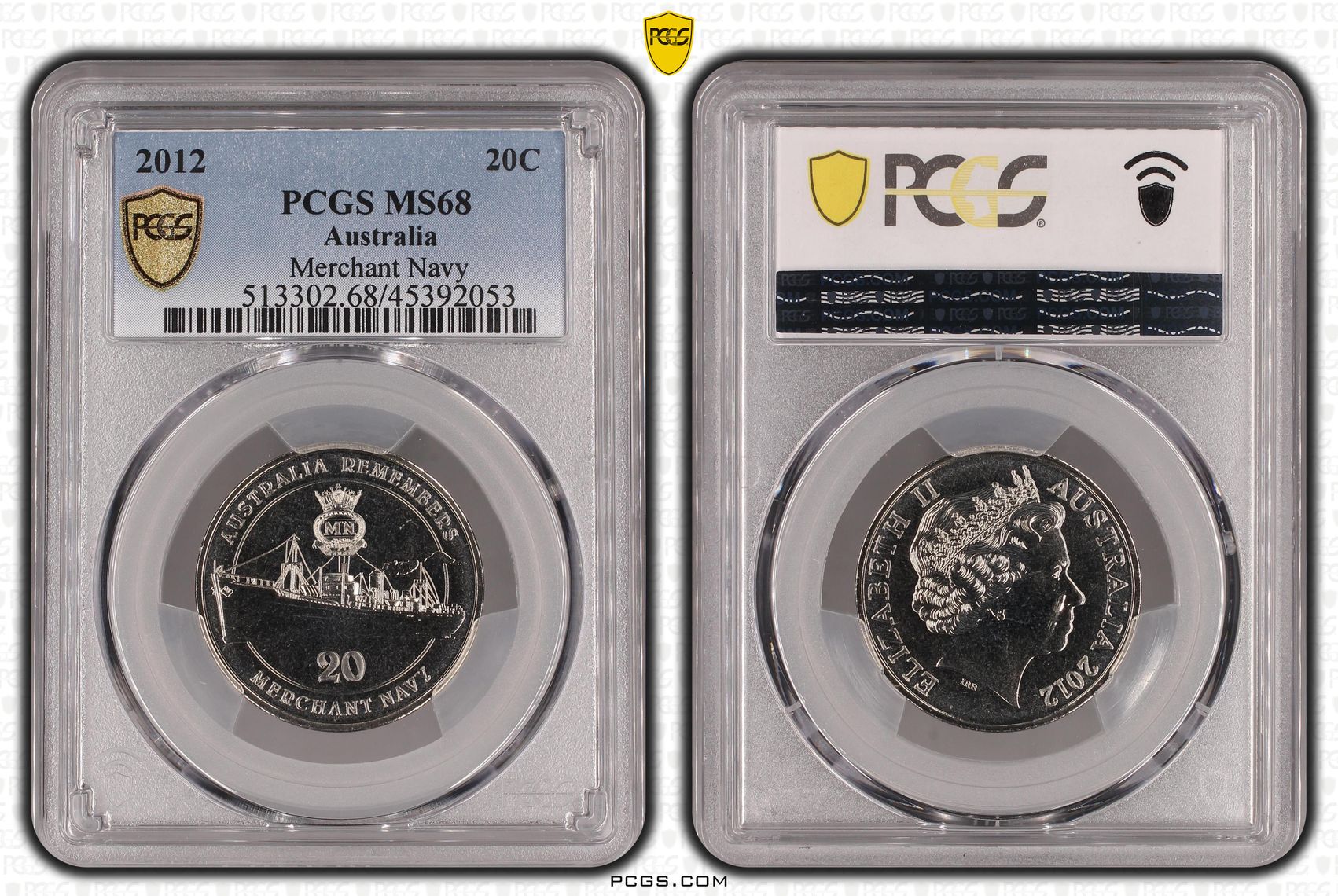 2012 Australia Twenty Cent, 20c Merchant Navy PCGS - MS68 -053