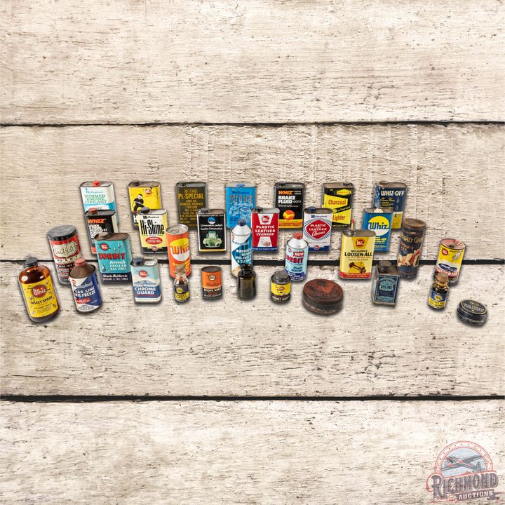 Lot of 32 Whiz Automotive Cans & Bottles