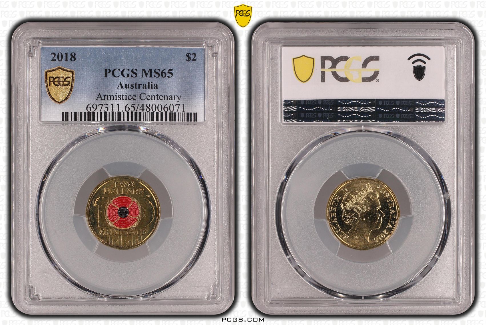 Elizabeth II, Armistice Centenary , Two Dollar, 2018, PCGS MS65