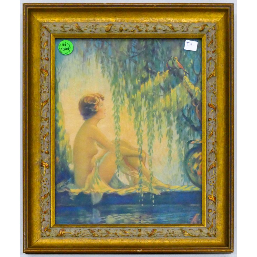 ''Seated Nude Woman in Forest'' Print Framed 12.5''x10.5''