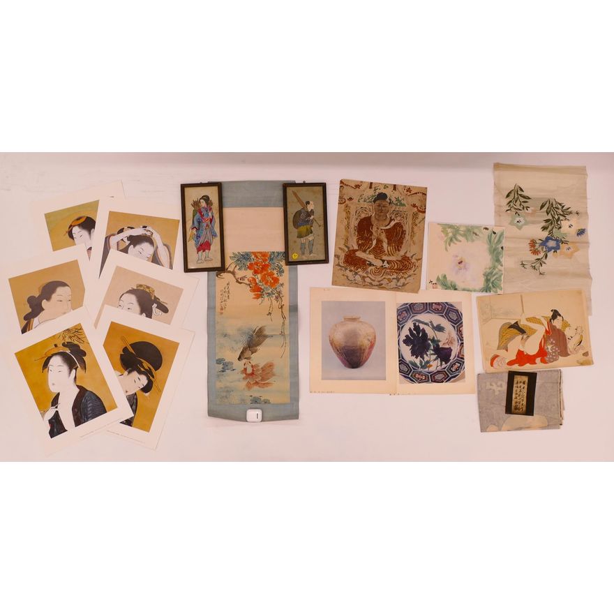 Stack 12pc Old Japanese Artworks- largest 17x12''