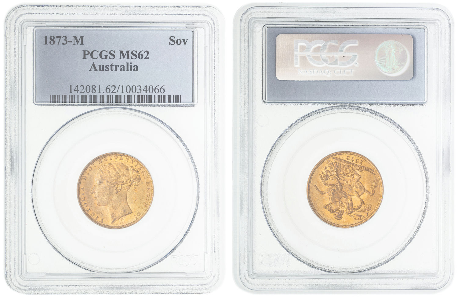 Victoria, St George Reverse, Sovereign, 1873-M, PCGS MS62