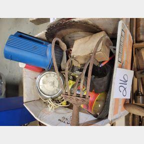 Vintage speedometer, cultivator shovels, and other misc.