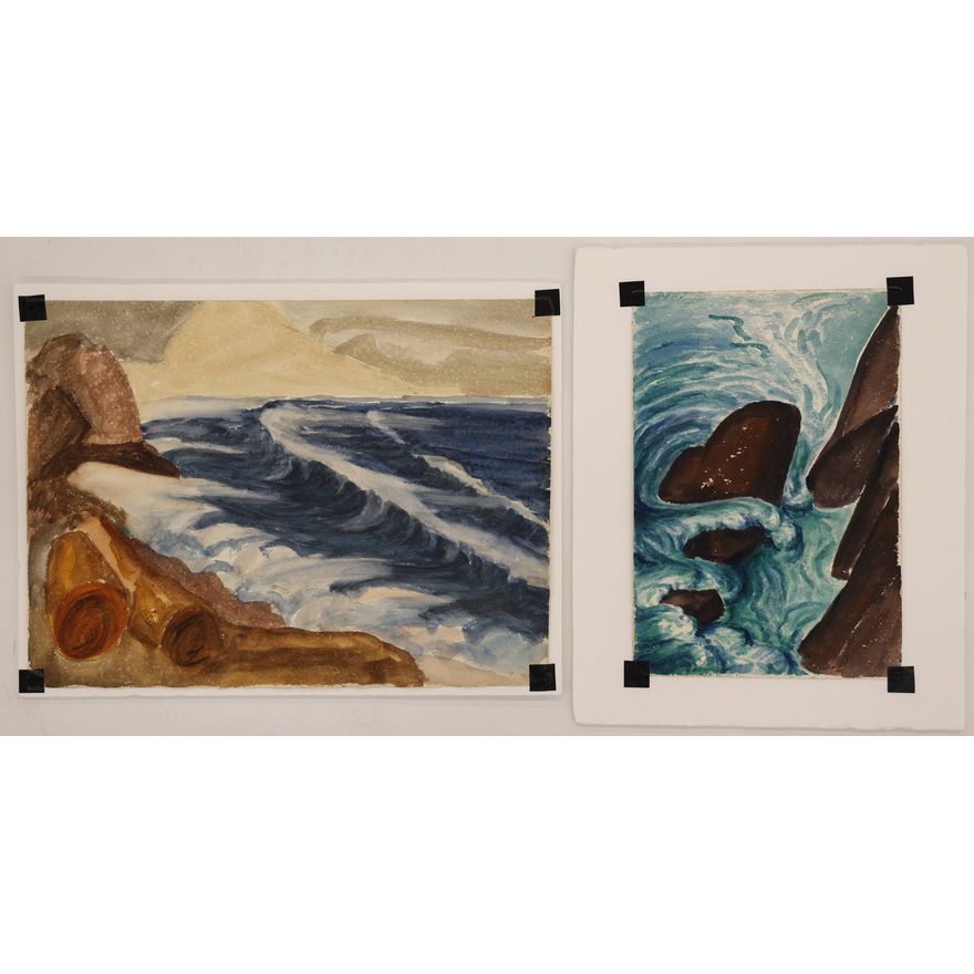 2pc Arthur Runquist Seascape Watercolors 11''x15'' and 11''x7.5''