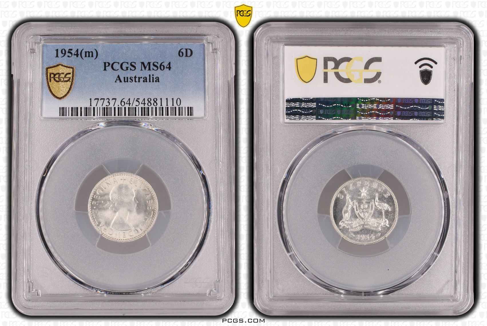 131 · Sixpence, 1954(m), PCGS MS64