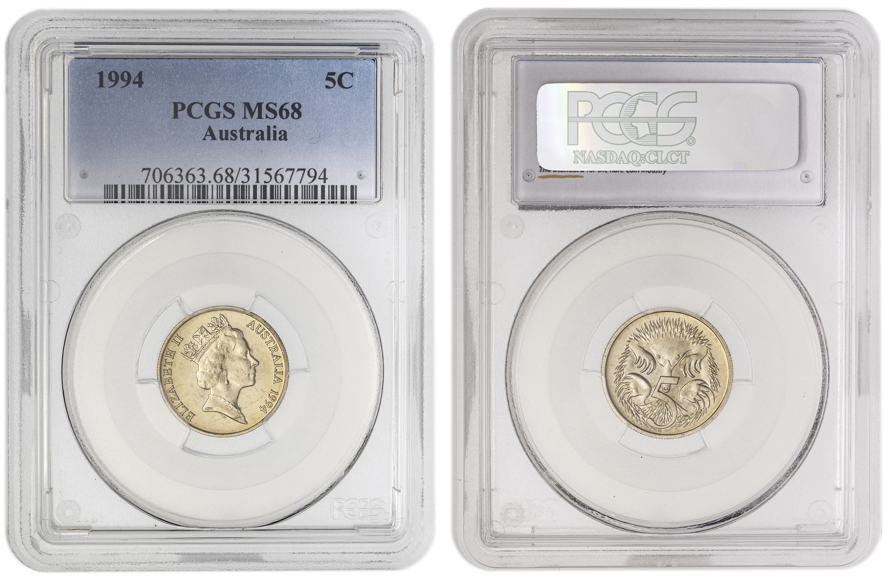 Small SD , Five Cent, 1994, PCGS MS68