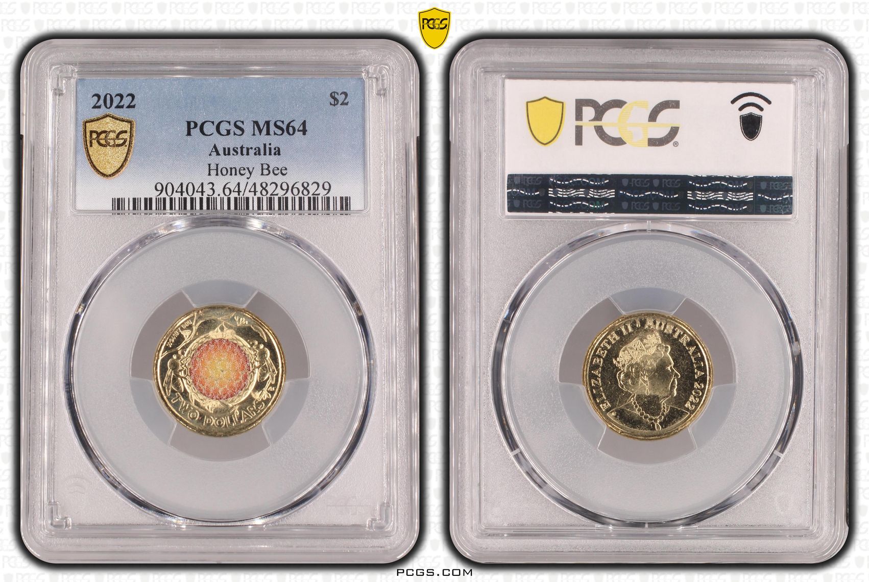Honey Bee Colourised, Two Dollar, 2022, PCGS MS64
