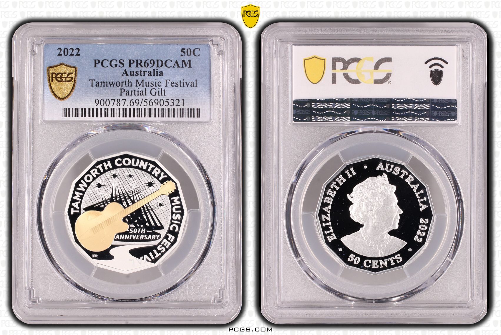 Tamworth Music Festival Partial Gilt, Fifty Cent, 2022, PCGS PR69DCAM