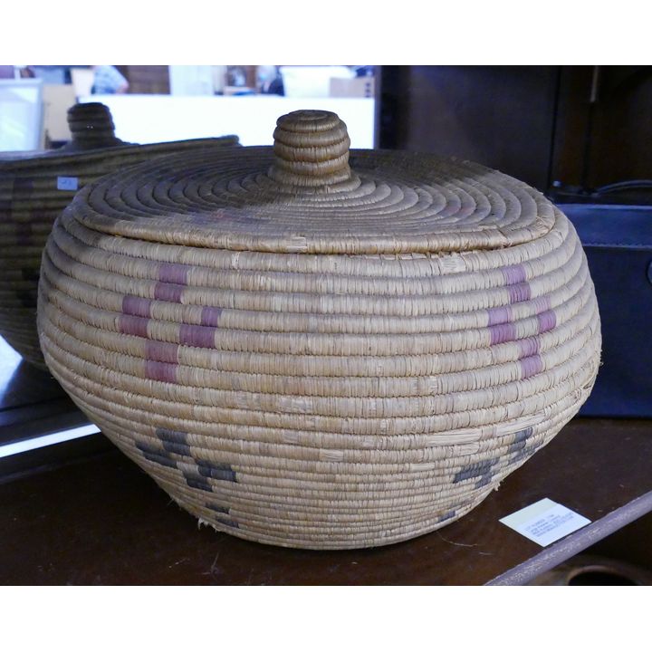 Large Alaskan Covered Indian Basket- some damage- 8x14''