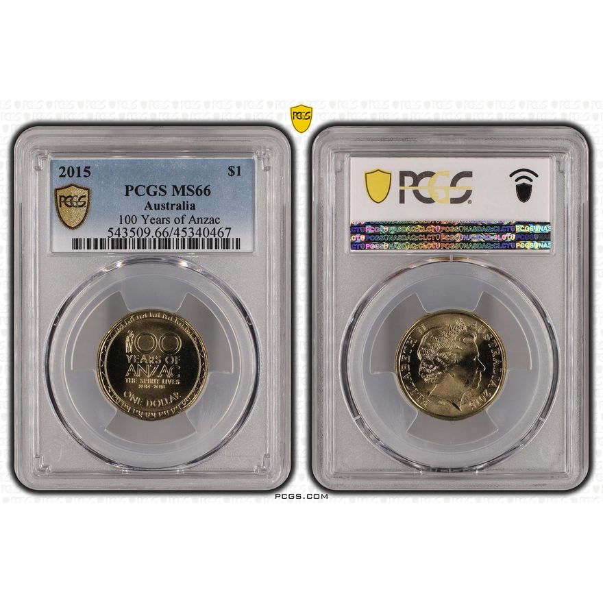 Elizabeth II, 100 Years of Anzac, One Dollar, 2015, PCGS MS66