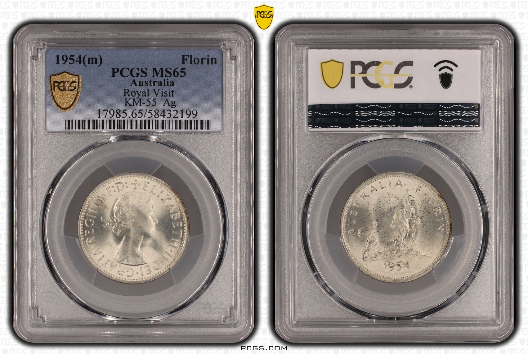Elizabeth II, Royal Visit, Florin, 1954, PCGS MS65