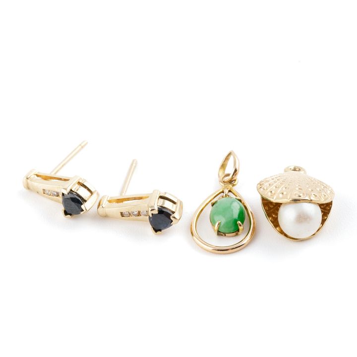 Pair of 9ct earrings & Two Pendants