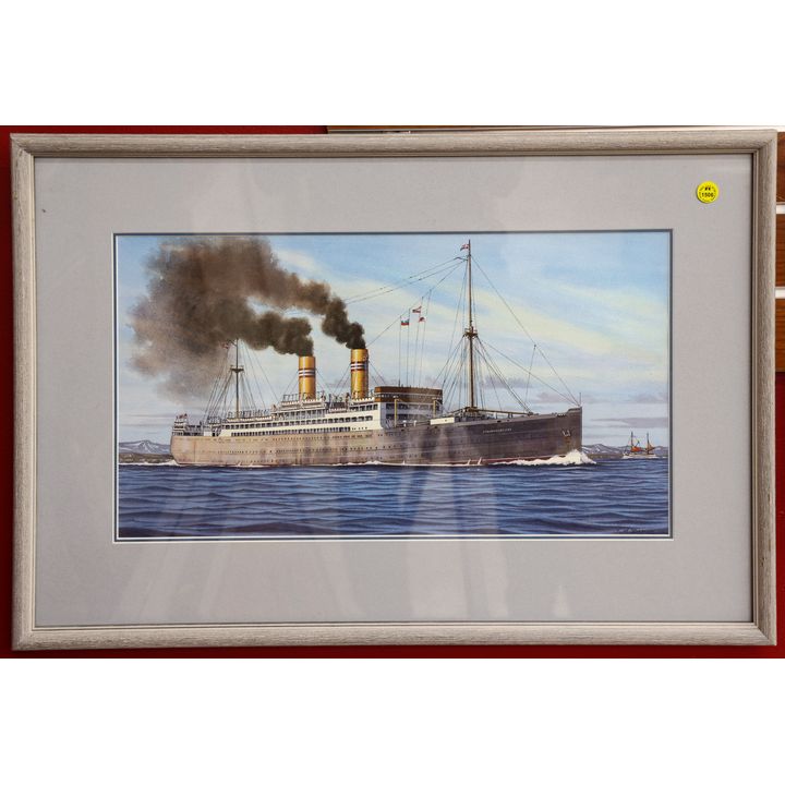 John Zupan ''Stavangerfjord'' Steamship Watercolor Framed 18.5''x27''