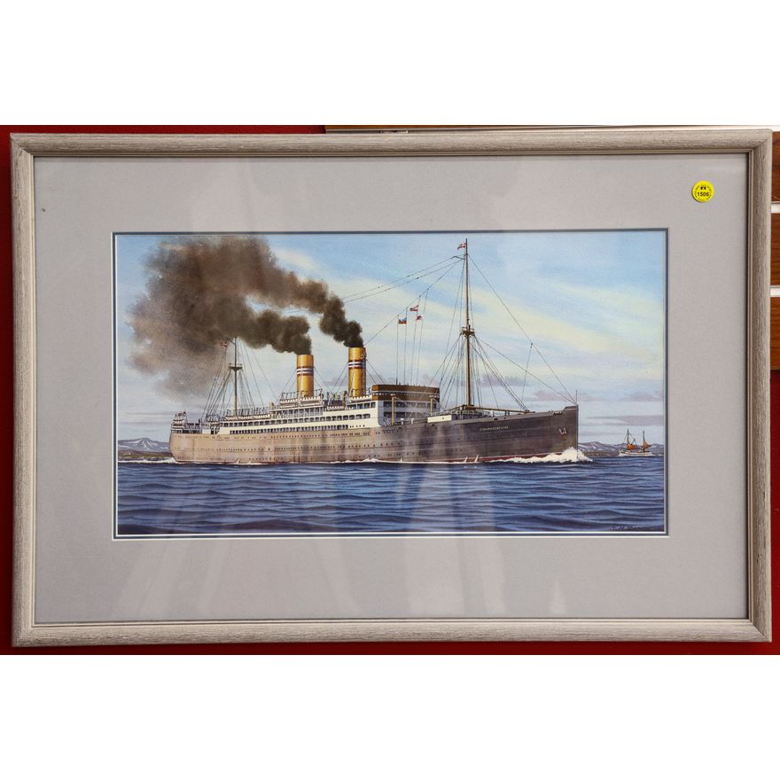 John Zupan ''Stavangerfjord'' Steamship Watercolor Framed 18.5''x27''