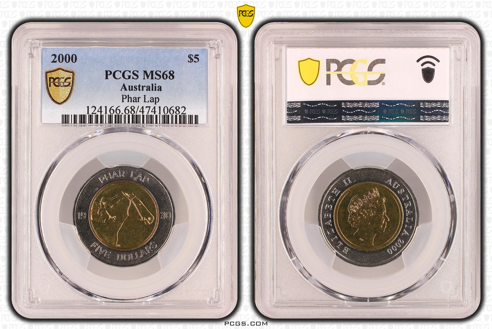Elizabeth II, Phar Lap, Five Dollar, 2000, PCGS MS68