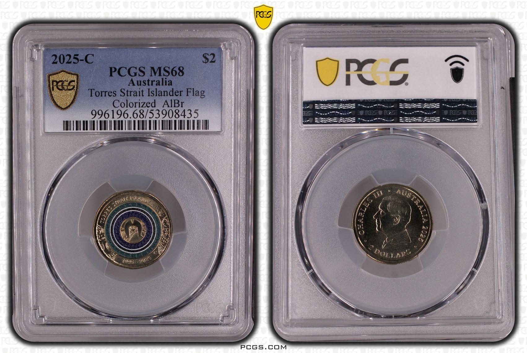 Torres Strait Islander Flag Colourised AlBr, Two Dollar, 2025-C, PCGS MS68