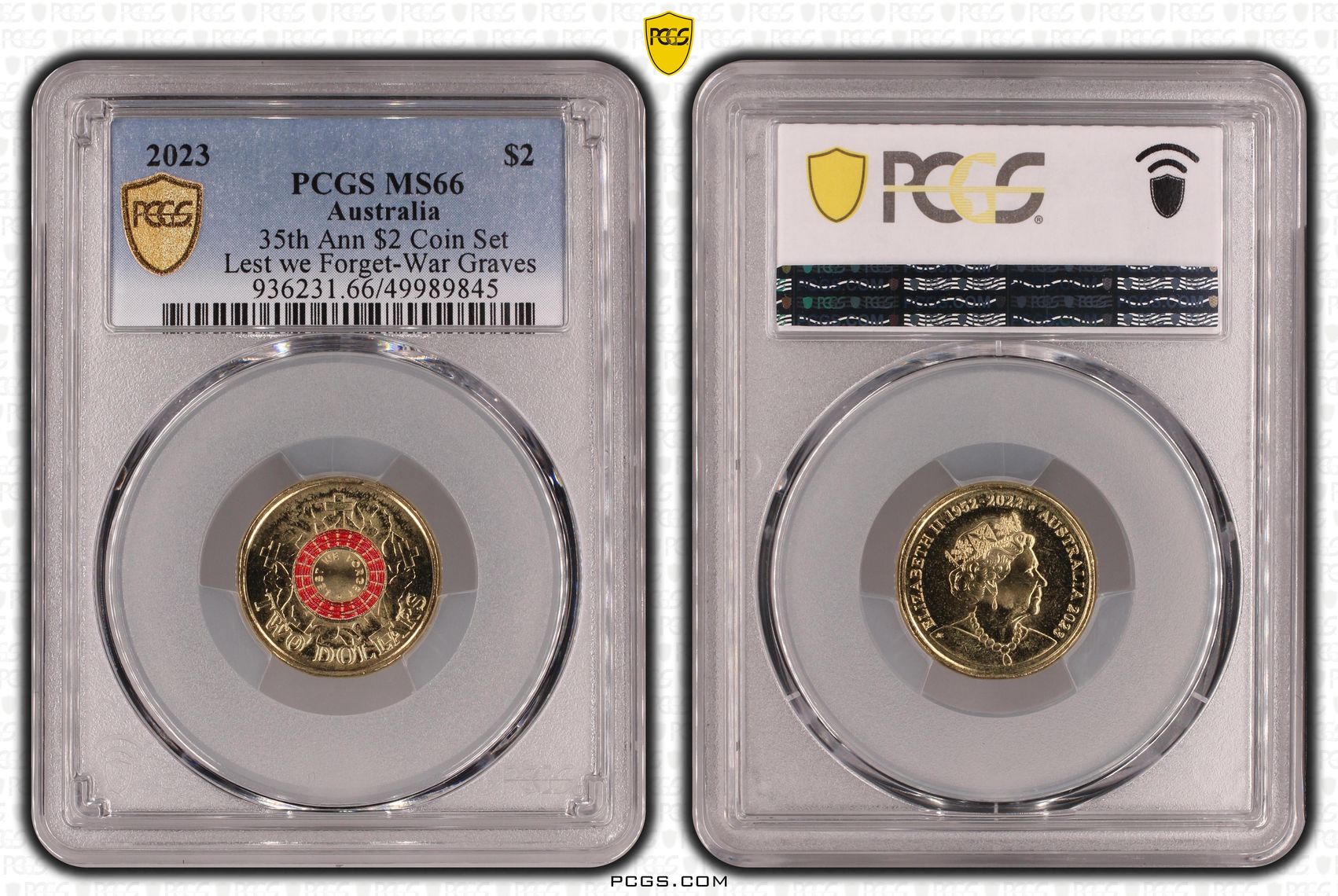 35th Ann $2 Coin Set Colorized Lest we Forget-War Graves , Two Dollar, 2023, PCGS MS66