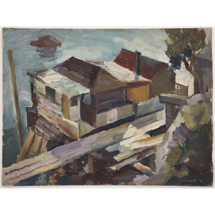 Harry Bonath ''Boat Houses'' 1931 Oil on Board 12''x16''