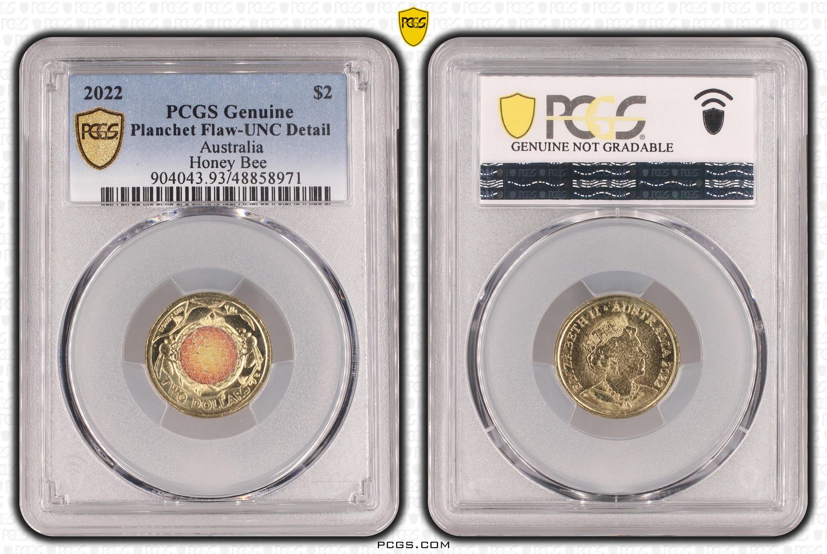 Honey Bee Colorized, Two Dollar, 2022, PCGS Genuine - UNC Details (93 - Planchet Flaw)