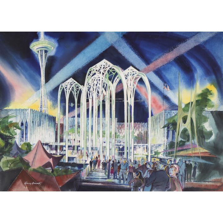Harry Bonath ''The Science Pavilion'' Watercolor