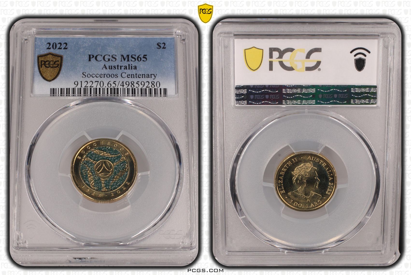 Elizabeth II, Socceroos Centenary , Two Dollar, 2022, PCGS MS65