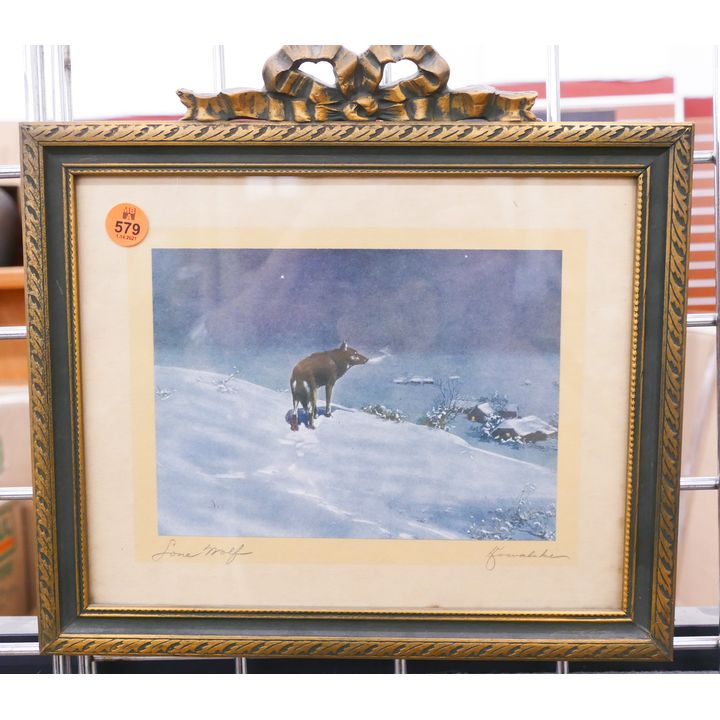 Vintage 'Lone Wolf' Framed Print- 11x11''