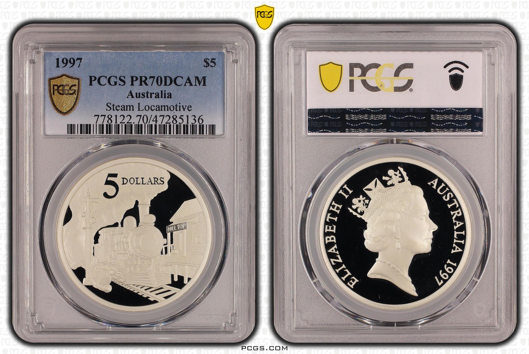 Elizabeth II, Steam Locamotive, Pop 9/0, Five Dollar, 1997, PCGS PR70DCAM