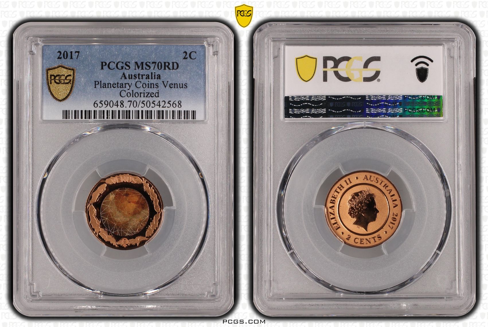 Planetary Coins Venus Colorized, Two Cent, 2017, PCGS MS70RD