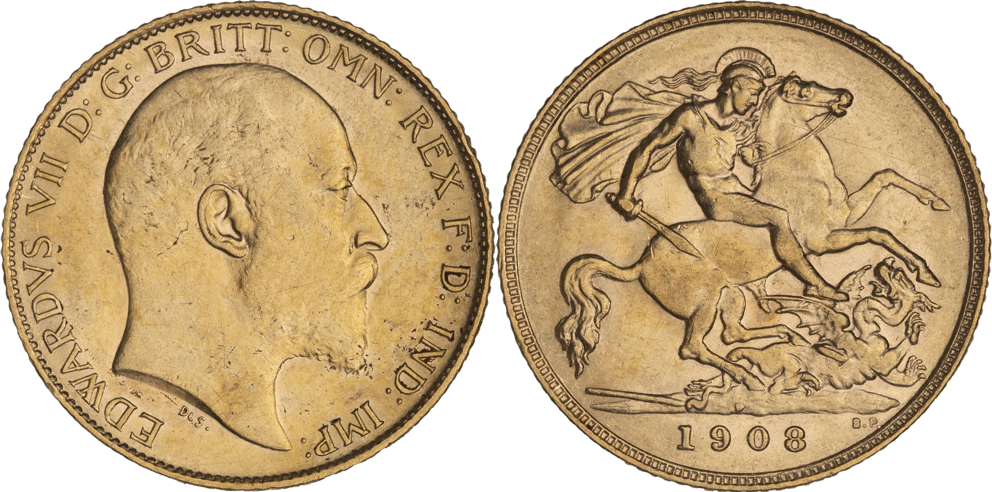 Edward VII, St George Reverse, Half Sovereign, 1908-P, gEF