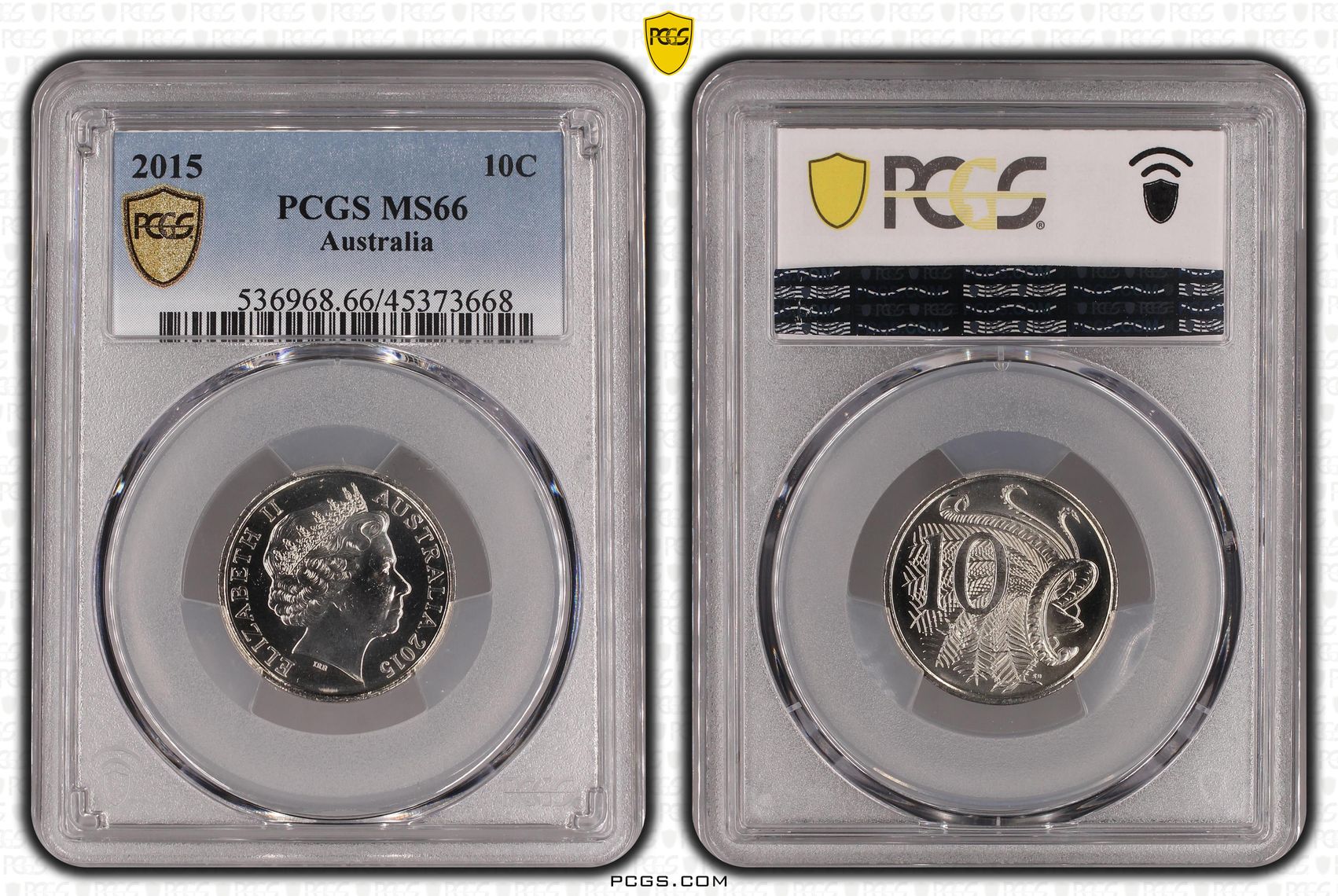 Elizabeth II, Ten Cent, 2015, PCGS MS66