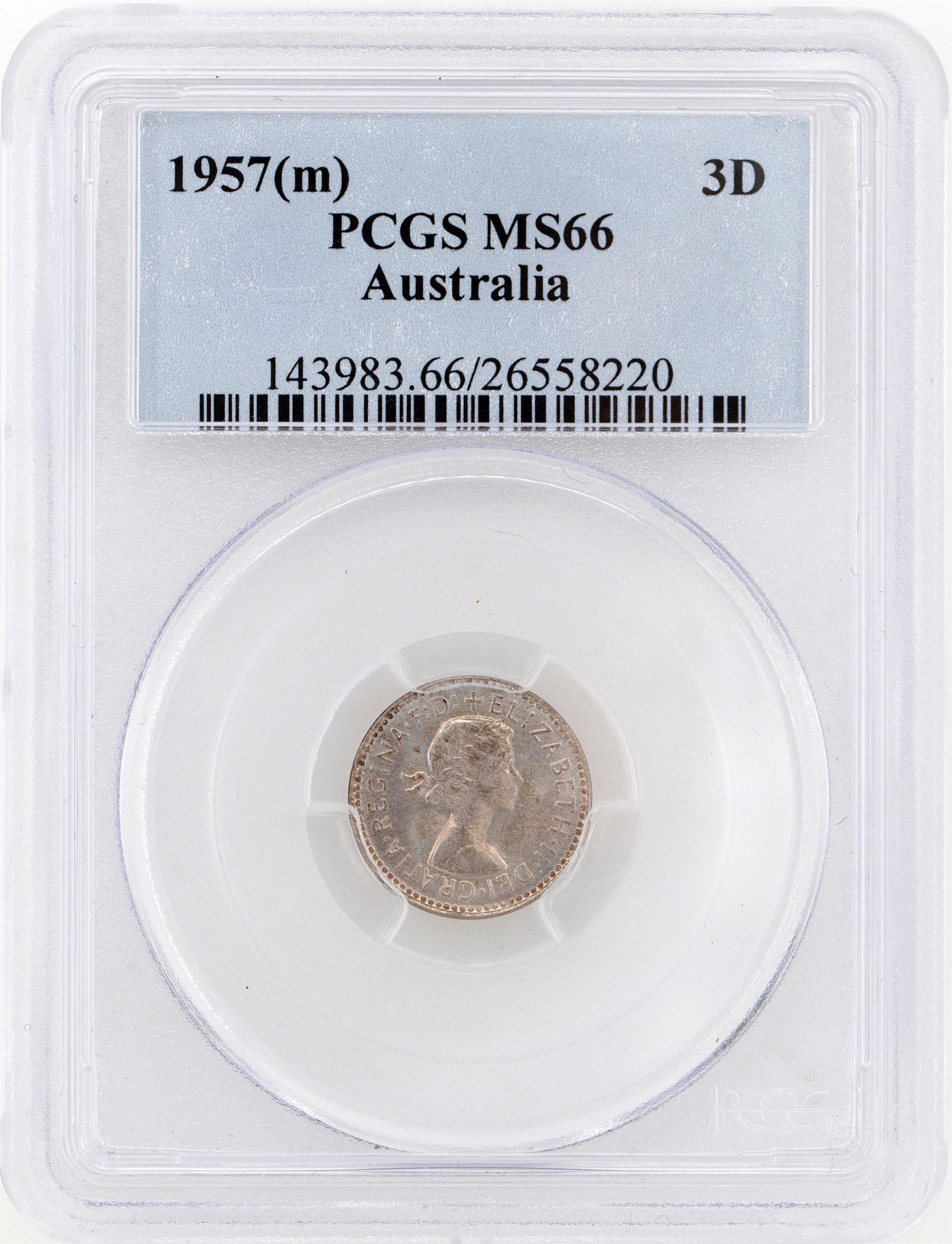 1957(m) Australia Threepence PCGS - MS66 -220