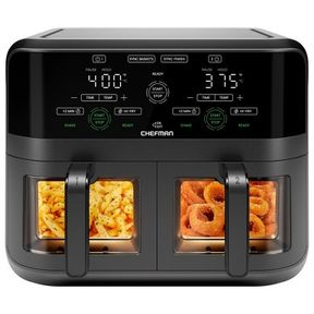 CHEFMAN DUAL BASKET DIGITAL AIR FRYER OVEN W/ EASY VIEW WINDOWS, 2 INDEPENDENT 3 QT BASKETS - BLACK