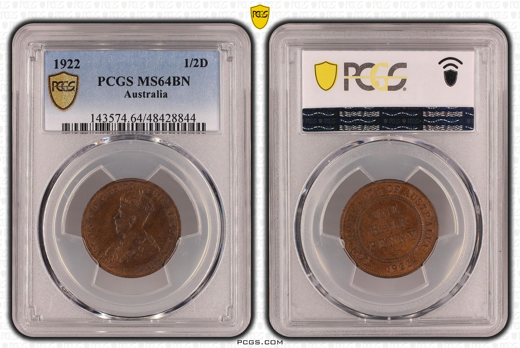 Halfpenny, 1922, PCGS MS 64BN