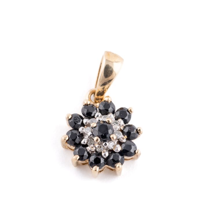 Sapphire & Diamond Cluster Pendant 9ct Gold