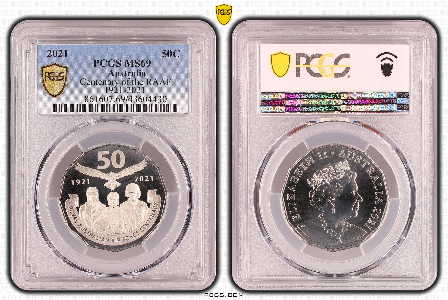 2021 Australia Fifty Cent, 50c Centenary of the RAAF 1921-2021 PCGS - MS69 POP 9/0 -430