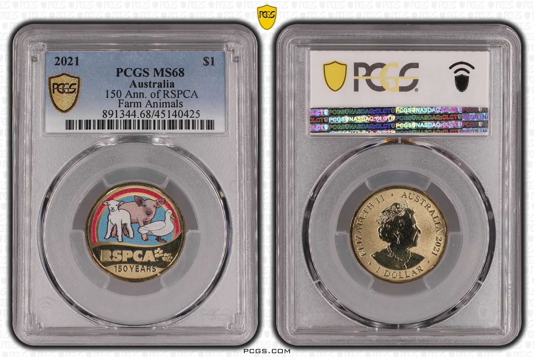 2021 Australia One Dollar, $1 150 Ann. of RSPCA Farm Animals PCGS - MS68 -425