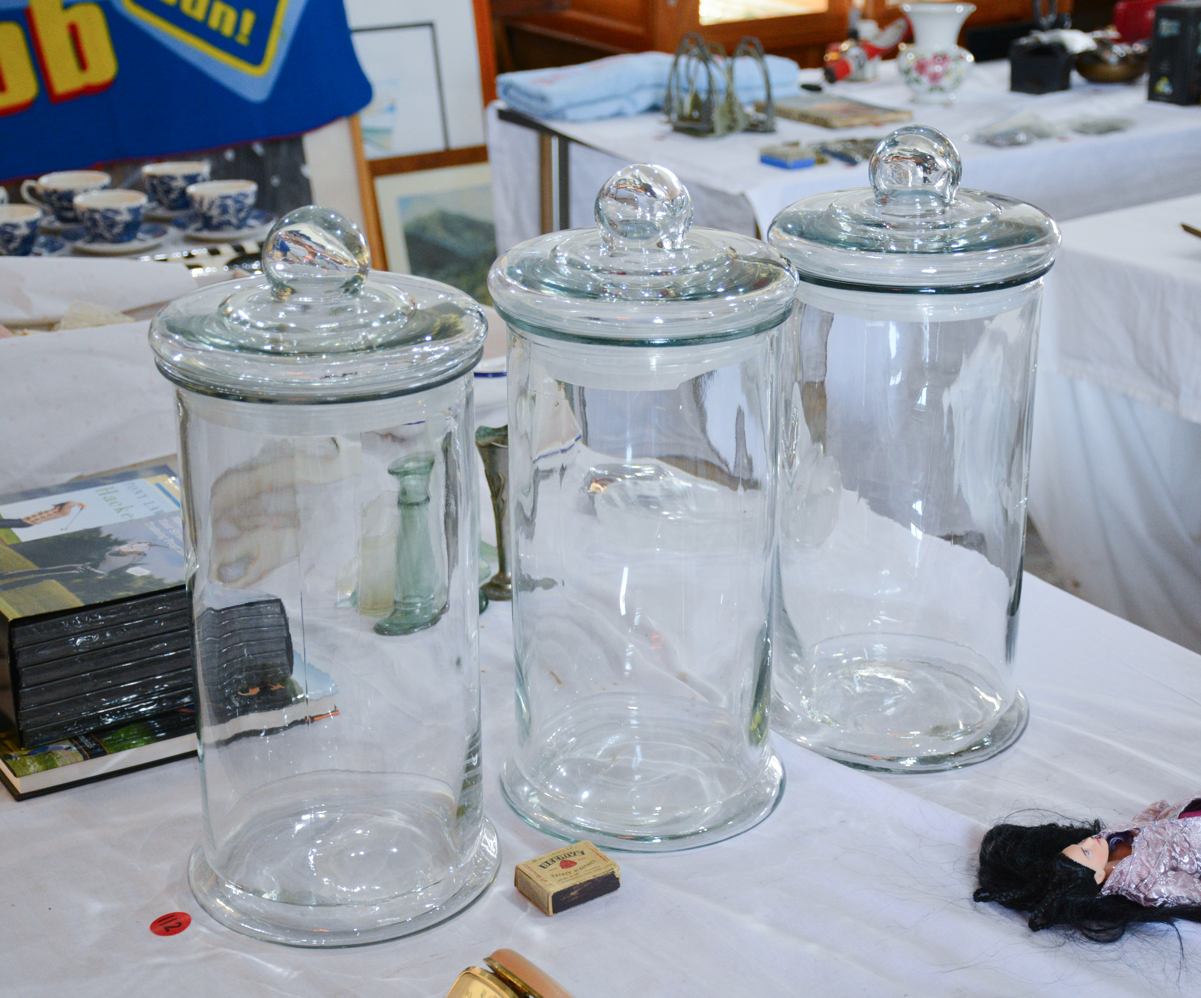 Large Glass Storage Jars x 3 — sold at auction in New Zealand for $45