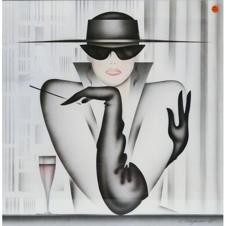 Eric Freyman ''Woman with Cigarette'' 1986 Airbrush Painting Framed 32''x31''