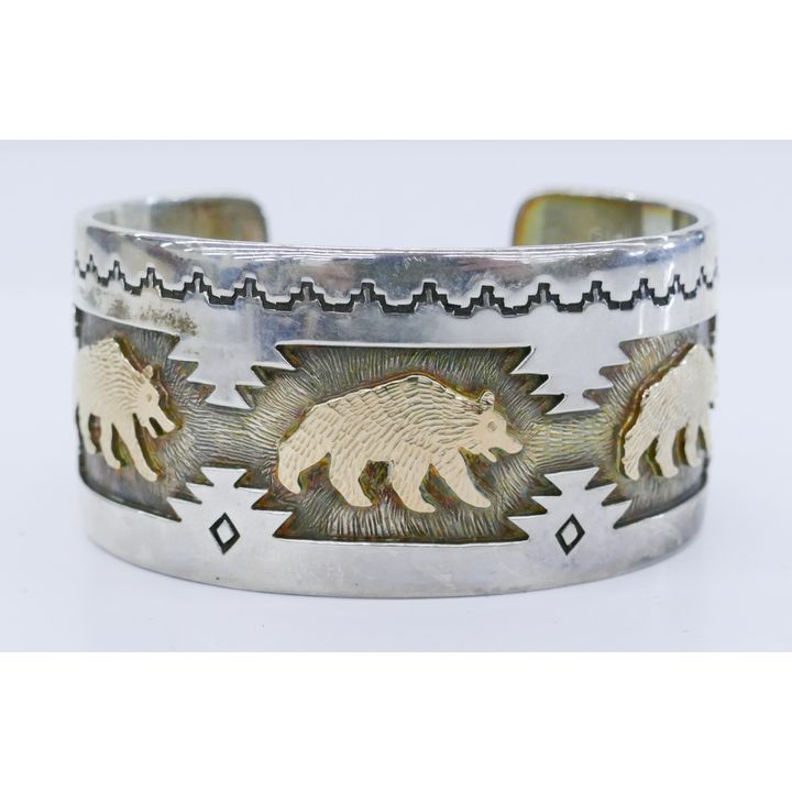 Dina Huntinghorse Sterling 14k Bear Cuff Bracelet