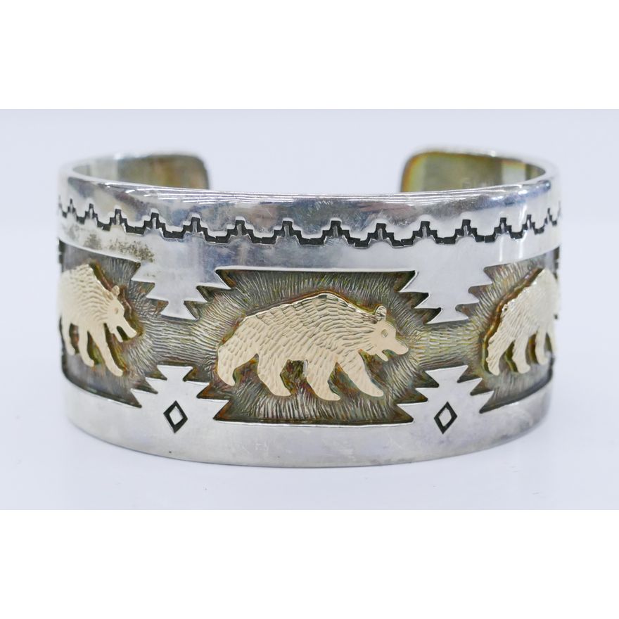 Dina Huntinghorse Sterling 14k Bear Cuff Bracelet