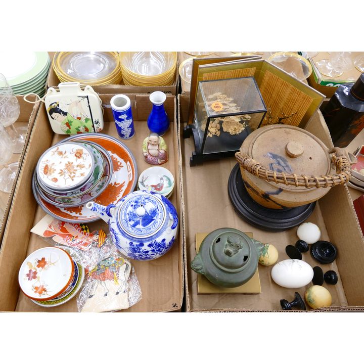 2 Boxes Asian Dishes and Teapot