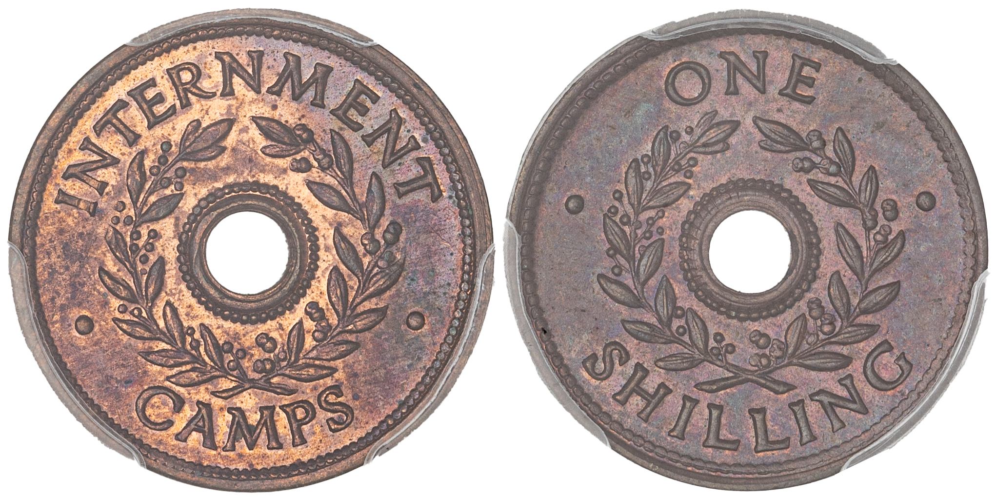 Hay Internment Camp, One Shilling, WWII, PCGS MS64RB