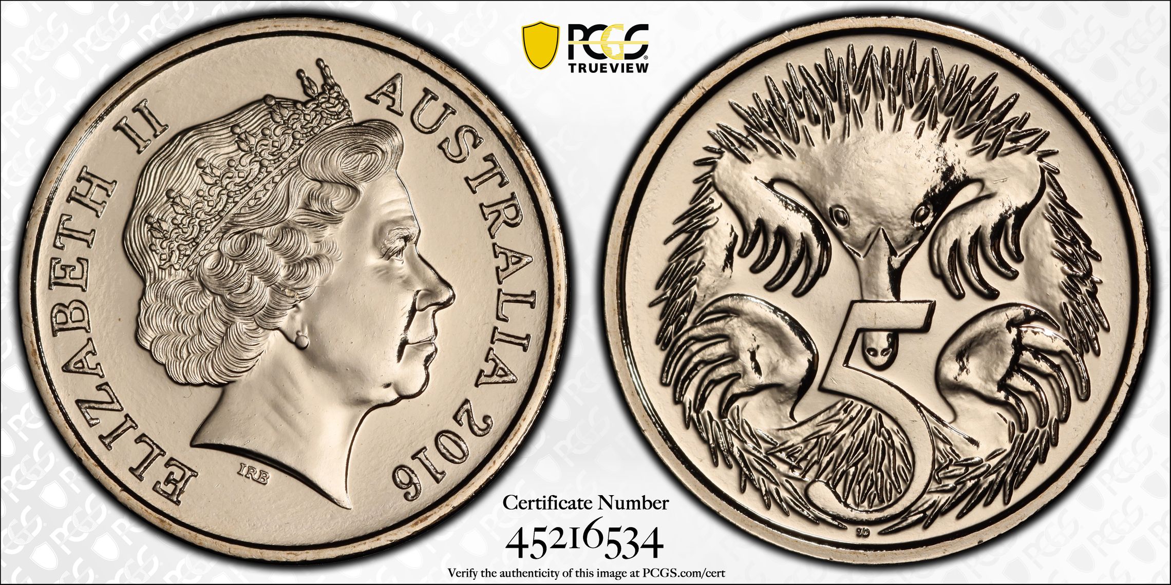 Elizabeth II, Five Cent, 2016, PCGS MS68